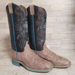 Justin Bent Rail Western Blue Brown Sueded Shoulder Cowboy Boots Women’s 7.5 C